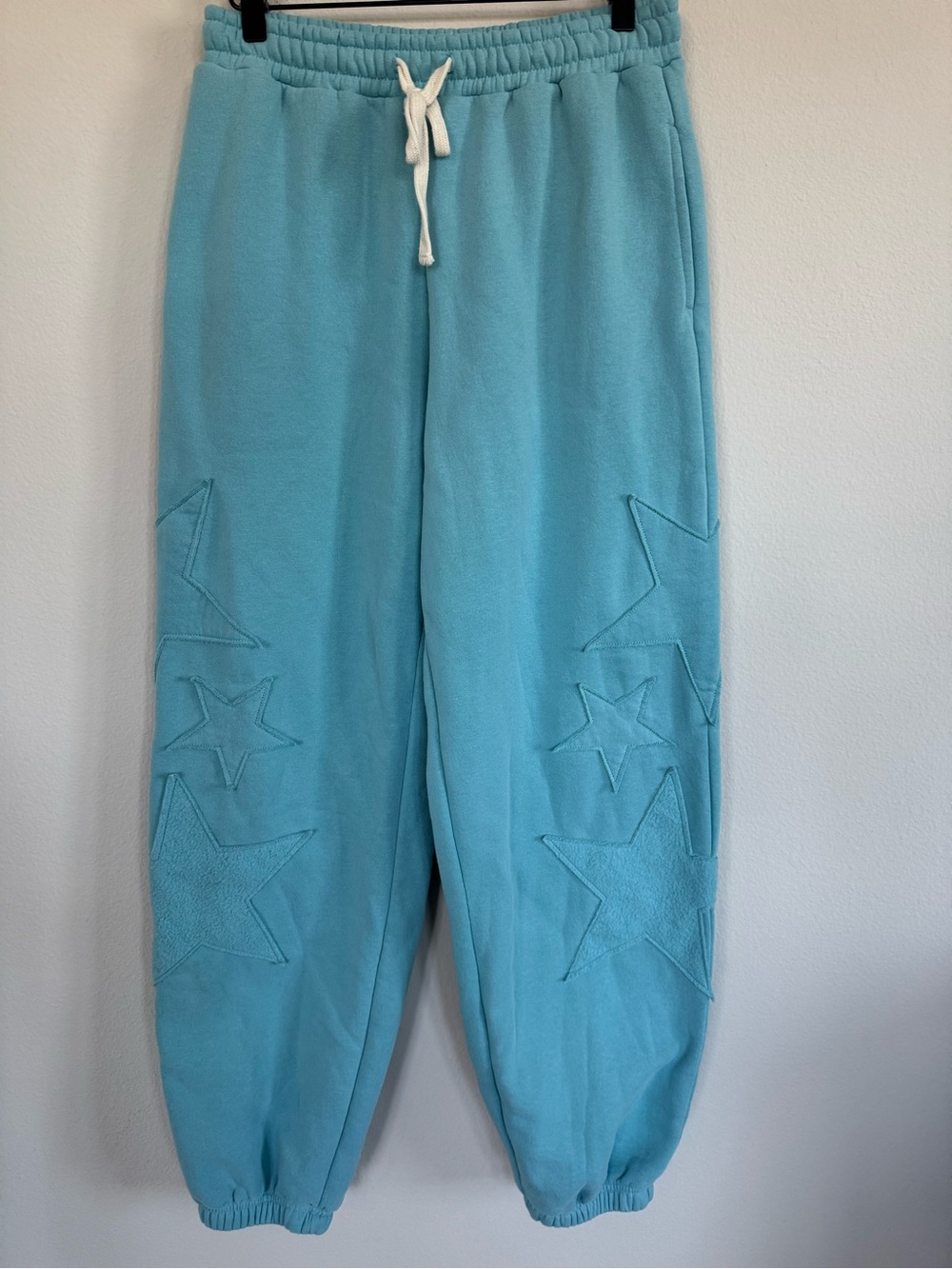 Double Zero Blue Aqua Star Appliqué Oversized Sweatpants Joggers Comfy Small